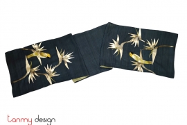  Raw silk scarf hand-embroidered with crane flower and parrot  40*200 cm